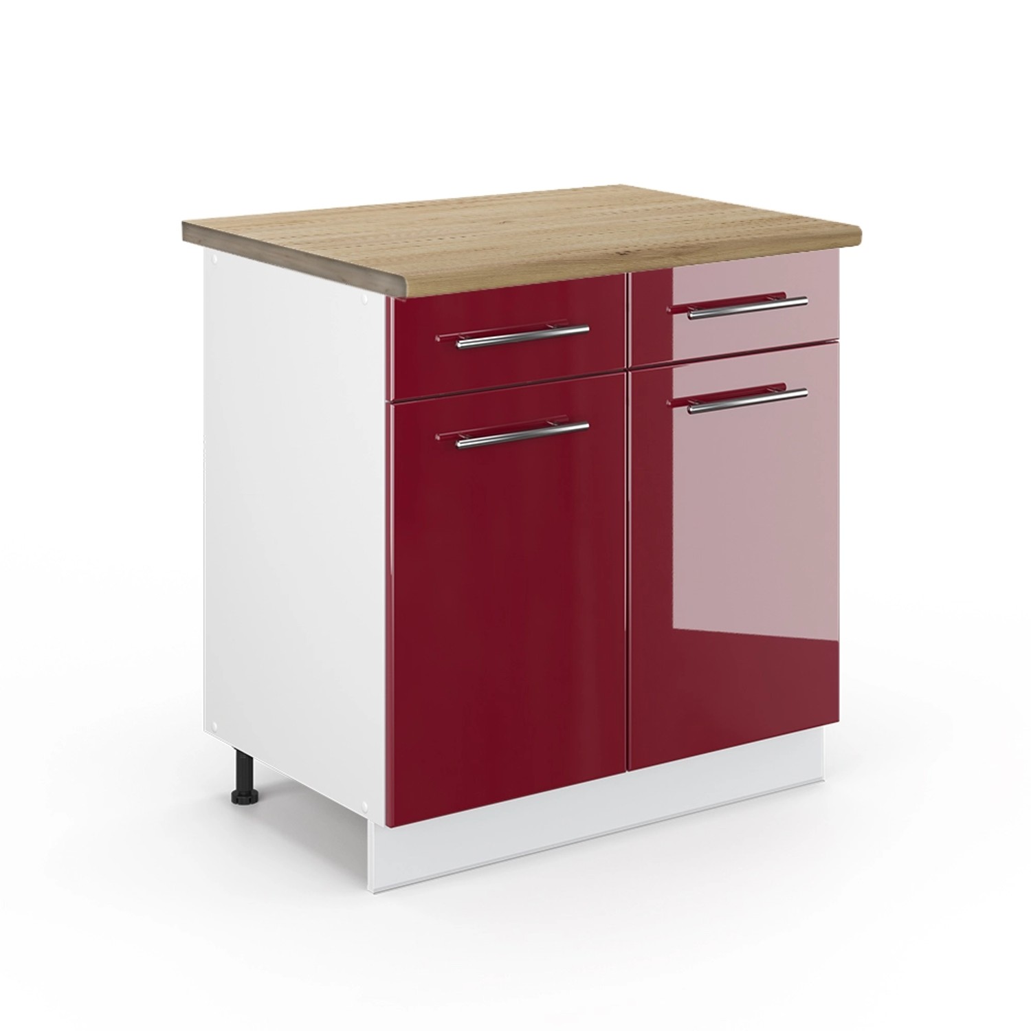 Thumbnail - Vicco Küchenunterschrank Fame-Line Bordeaux Hochglanz/Weiß 80 cm AP Eiche