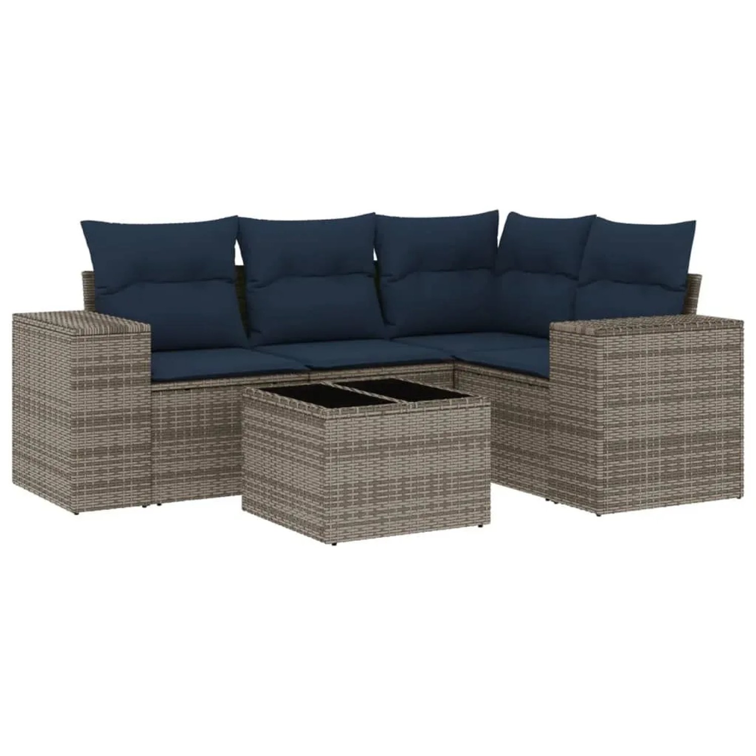 vidaXL 5-Tlg Gartensofa-Set mit Kissen Grau Polyrattan 3222520