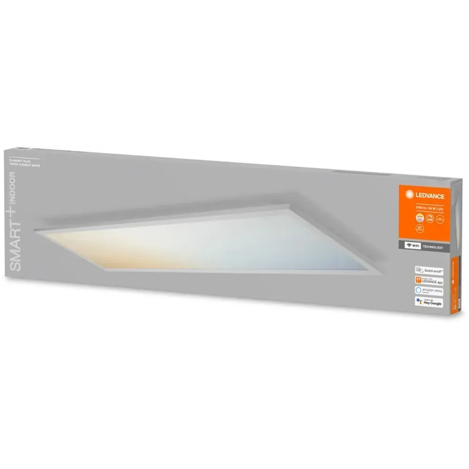 Verpackung der Ledvance Smart+ WiFi Panelleuchte Planon Plus, 120x30 cm, Tunable White.