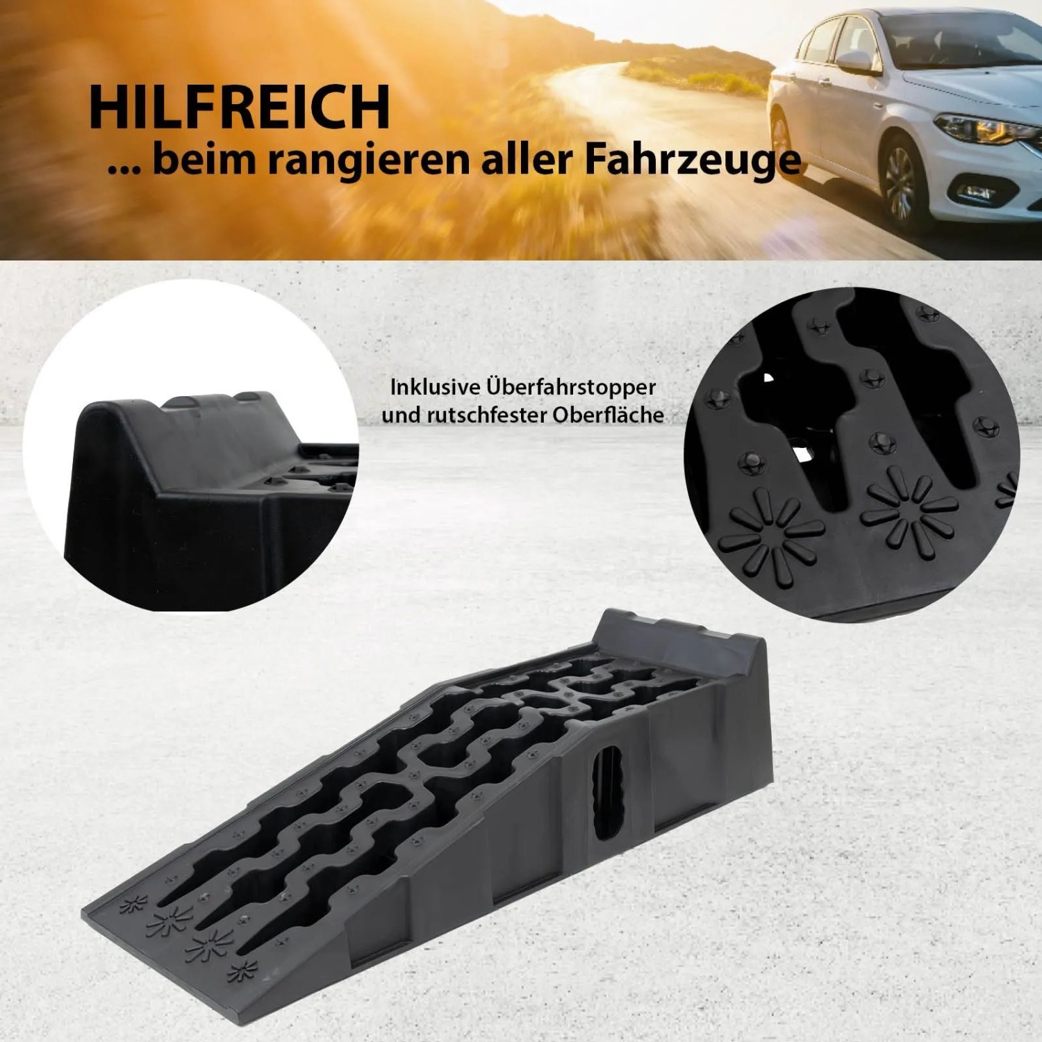 TRUTZHOLM Auffahrrampe, 2er Set, Kunststoff, mit Überfahrstopper, Traglast 5t. Zubehör für Autoanhänger.