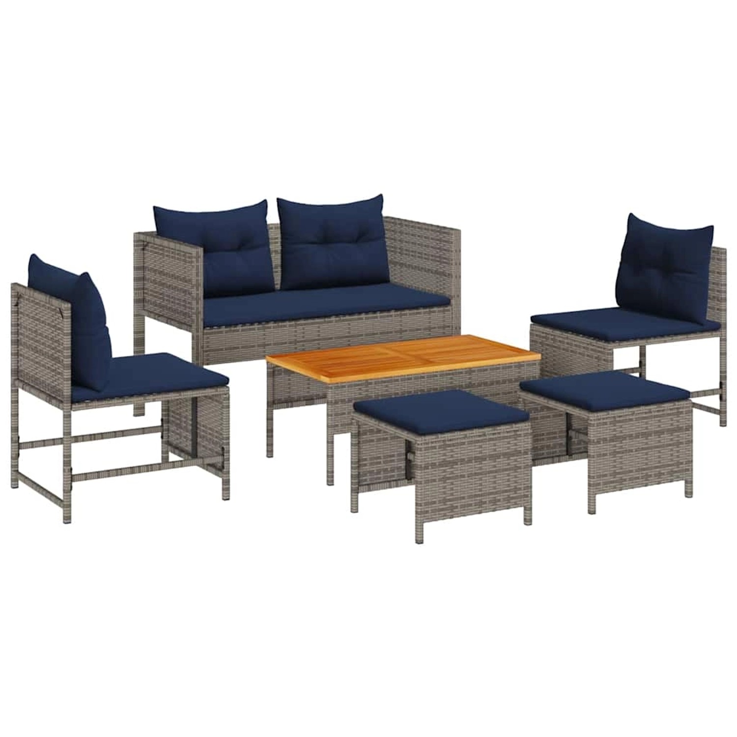 vidaXL Garten-Sofa-Set 6-Tlg Grau und Marineblau Poly Rattan 4104706 günstig online kaufen