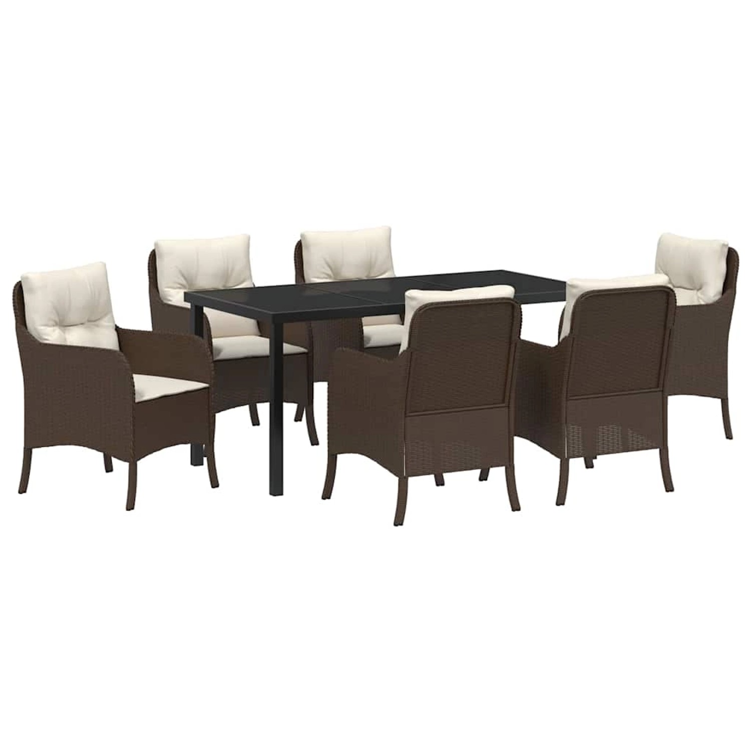 vidaXL 7-Teiliges Garten-Essenset mit Kissen Braun Poly Rattan 3380159