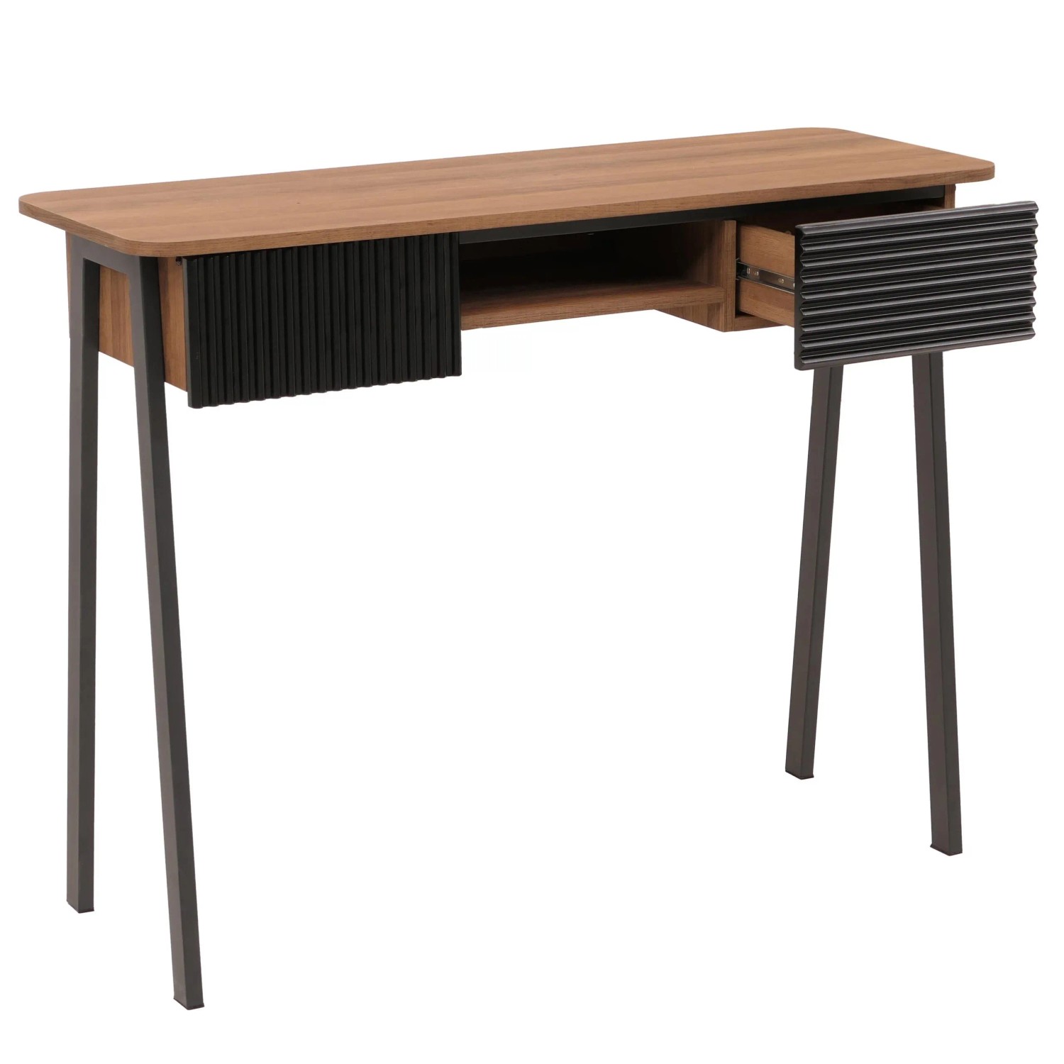 MCW Konsolentisch O40 Ablage Schublade MDF Melamin Metall 88x110x40cm Natur