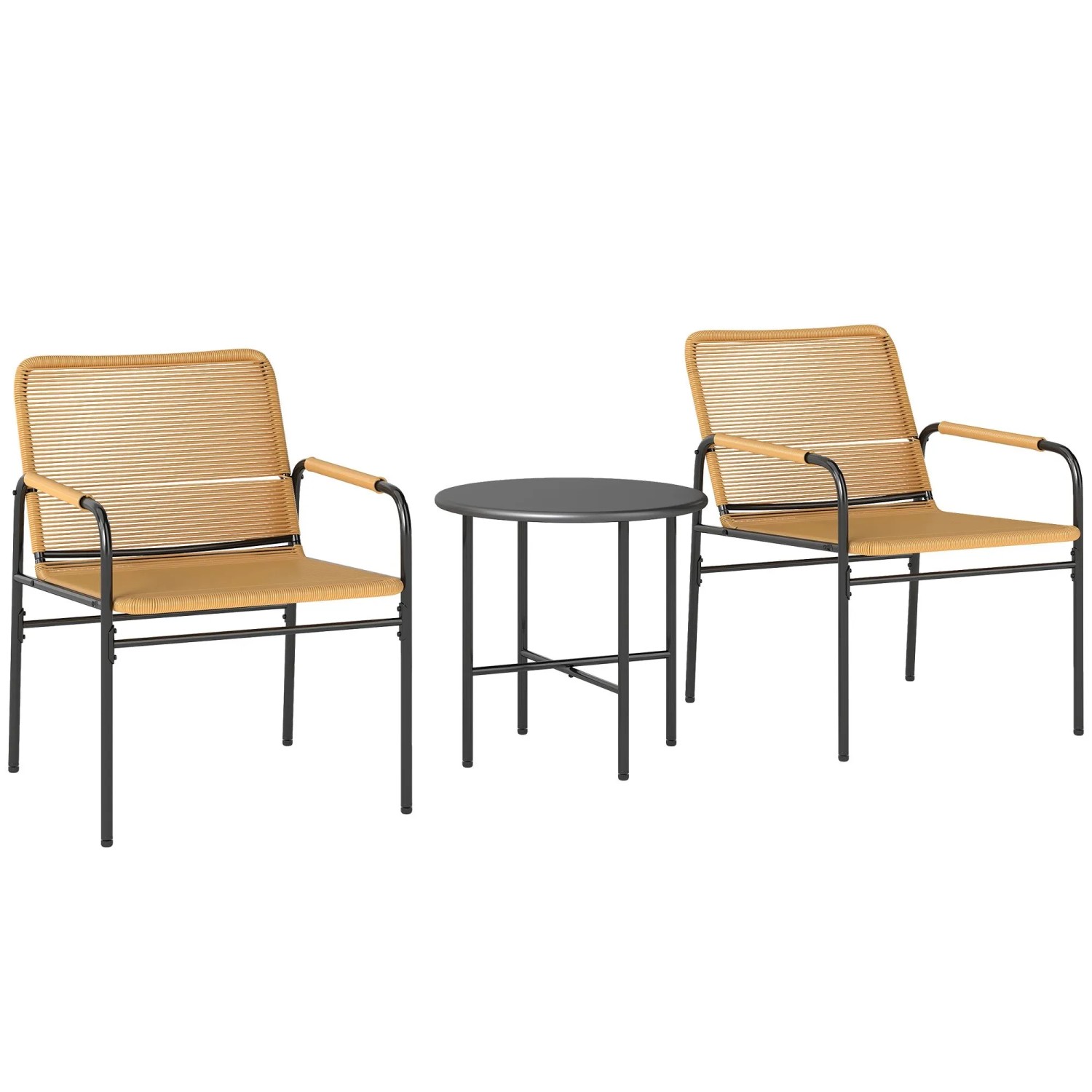 Furnicato 3-tlg Rattan Bistroset Mit 2 Sesseln Couchtisch 54x66x76 Cm Gelb