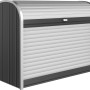 Biohort StoreMax 160 Gartenbox, dunkelgrau-metallic, mit Rollladen und Zylinderschloss.