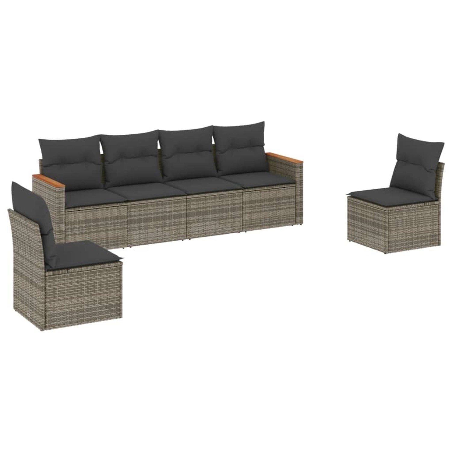 vidaXL 6-Tlg Garten-Sofagarnitur mit Kissen Grau Poly Rattan 3225864 günstig online kaufen