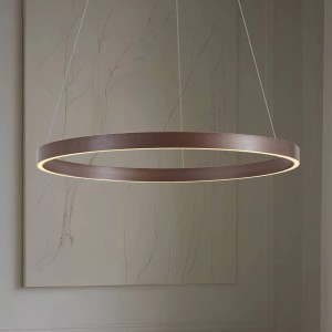 Moderne, dimmbare LED-Deckenleuchte Lucande Yonam, braun, aus Metall, Ringform