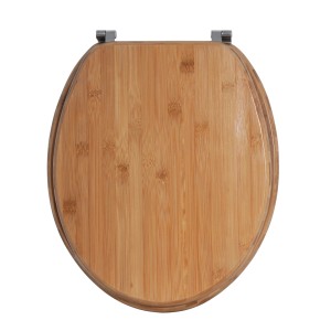 MSV WC-Sitz aus Bambus, braun, mit Edelstahl-Scharnieren.