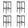 vidaXL Gartenbar-Set, 5-teilig, schwarz, mit 4 Barhockern mit cremefarbenen Kissen.