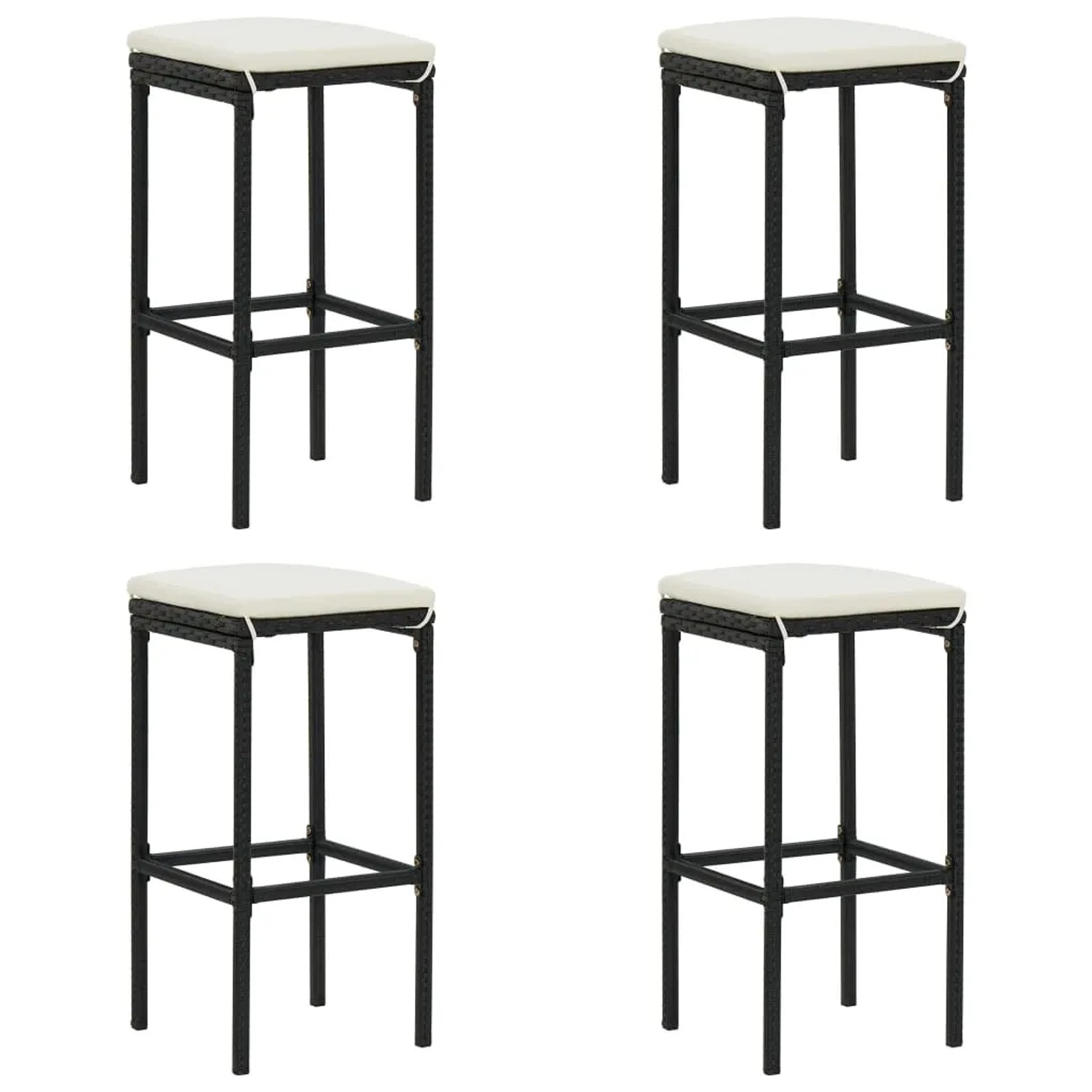 vidaXL Gartenbar-Set, 5-teilig, schwarz, mit 4 Barhockern mit cremefarbenen Kissen.