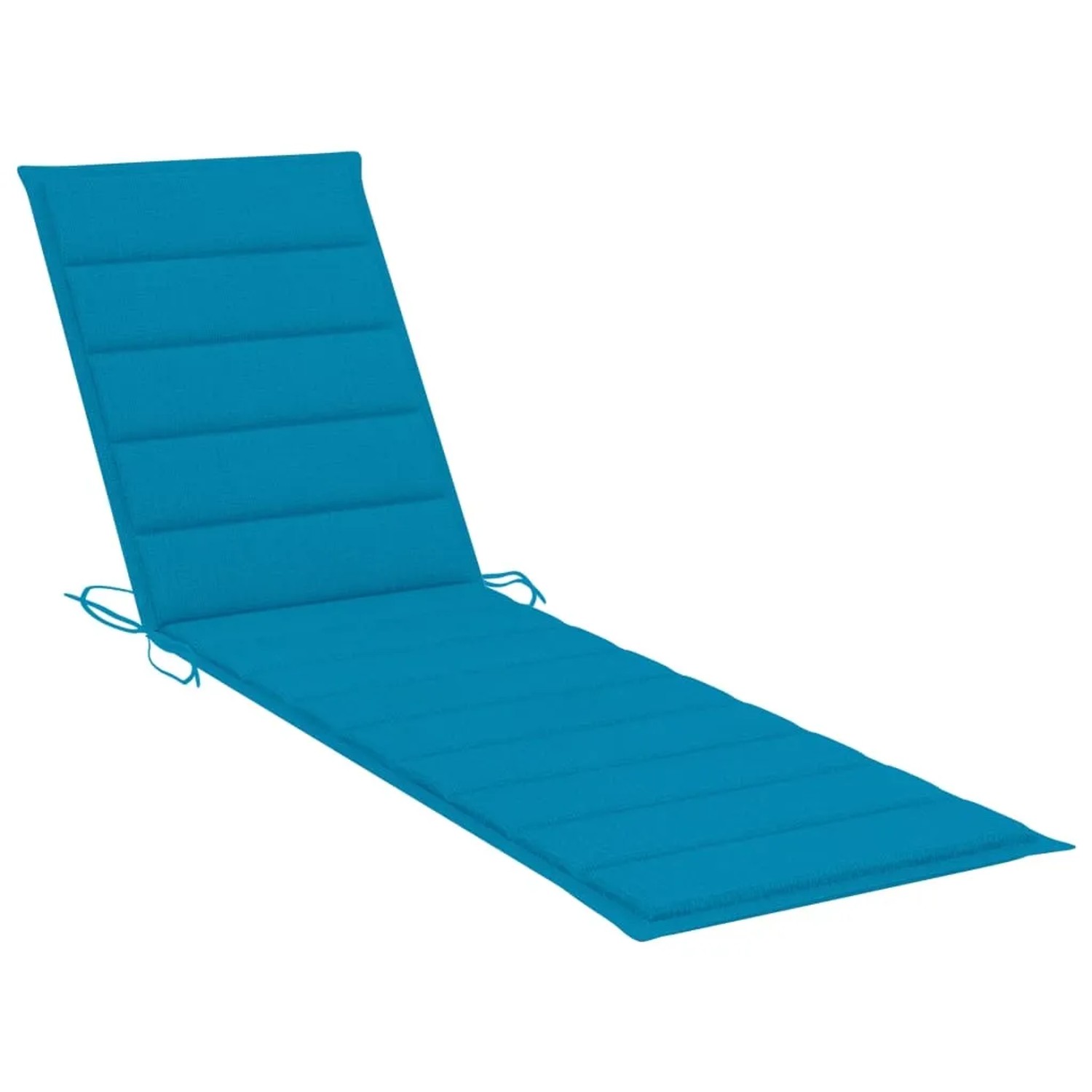Sonnenliege aus Teakholz mit blauer Auflage für Garten oder Terrasse.