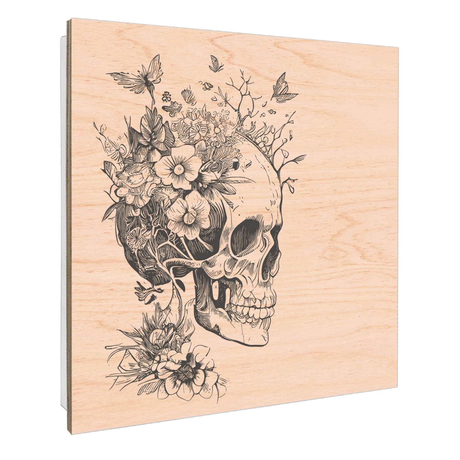 Banjado Schlüsselkasten mit Floral Skull Motiv, 30x30cm, 50 Haken für Schlüsselaufbewahrung an der Wand.
