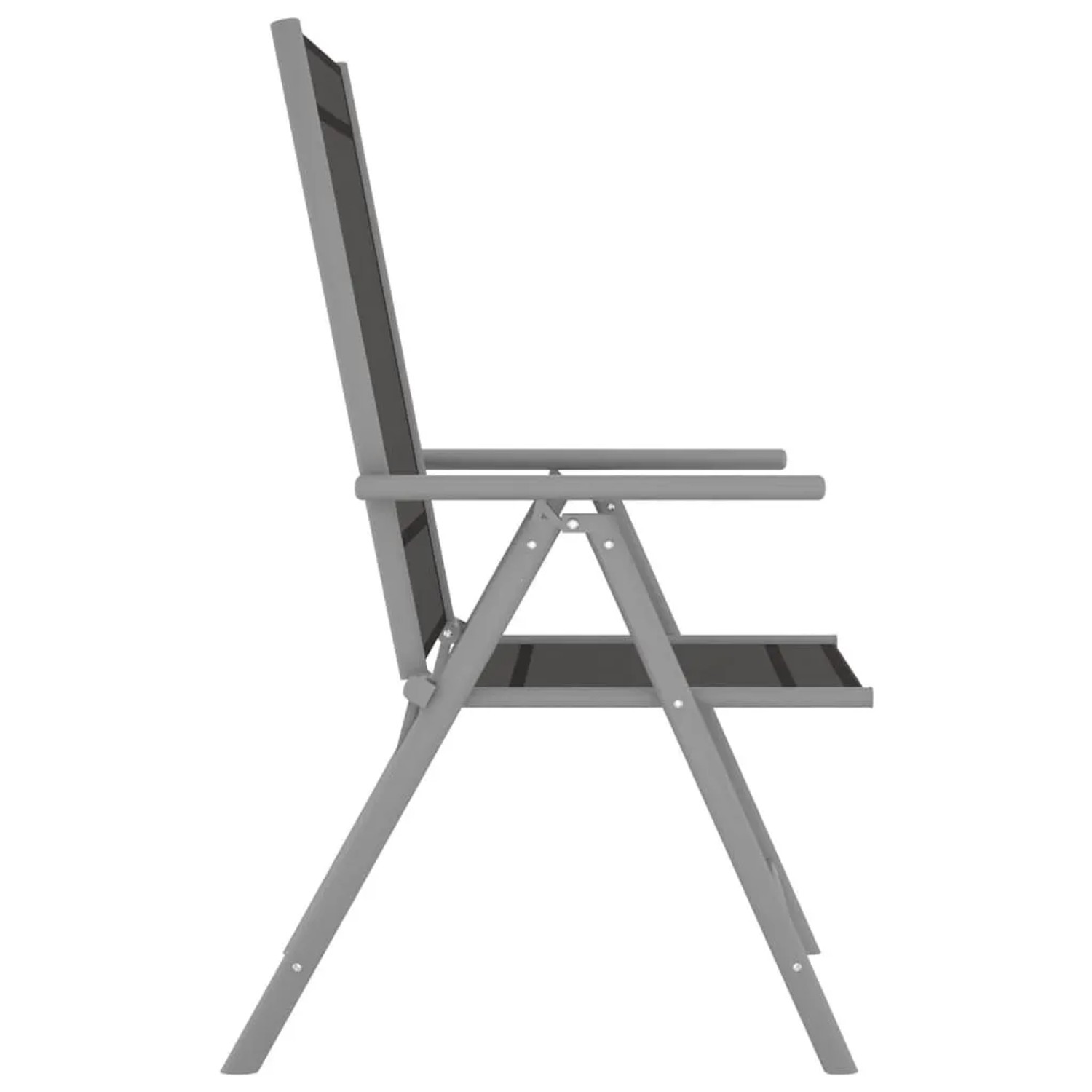 Klappbarer Gartenstuhl, Textilene schwarz, Aluminiumgestell, 7-fach verstellbar.
