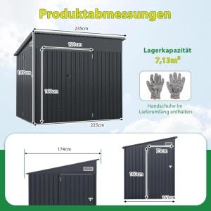 Costway Gartenhaus Metall Gerätehaus mit Vordertür & Seitentür & Pultdach