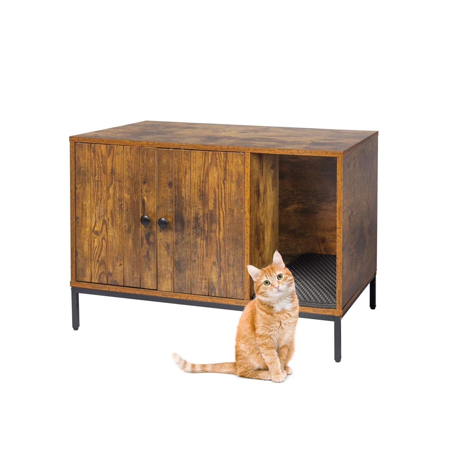Relaxdays Katzenschrank MDF Stahl Schwarz Pflegeleicht mit Katzenklomatte 55 cm x 80 cm x 50 cm 15,8 kg
