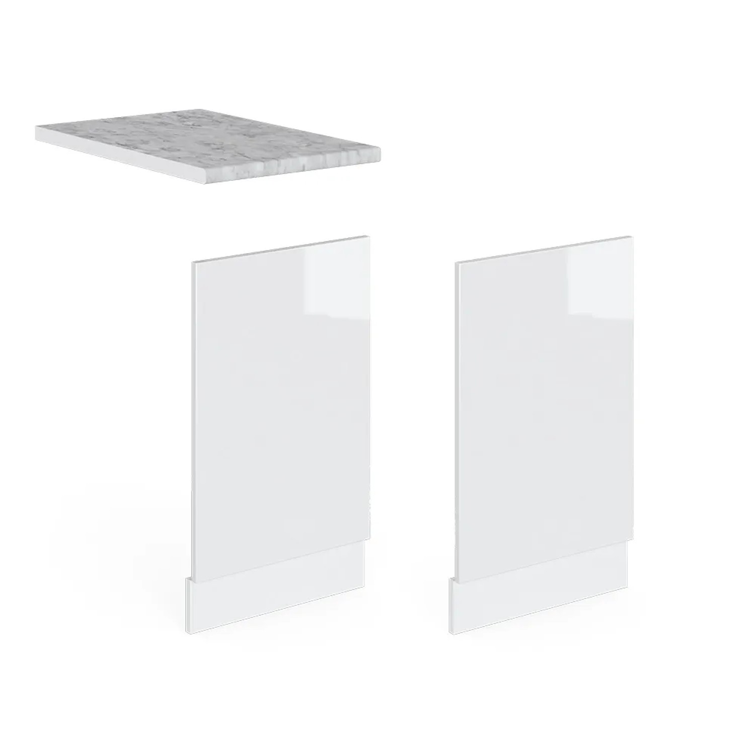 Vicco Frontblende für Geschirrspüler, Weiß Hochglanz, mit Marmor Arbeitsplatte, 45 cm.