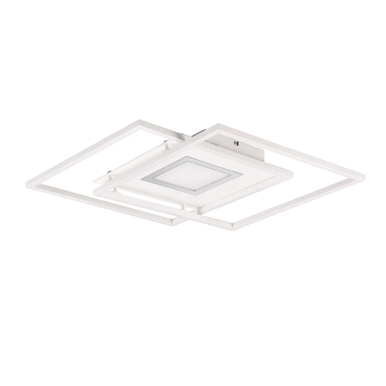Moderne, weiße Trio LED-Deckenleuchte Via, 50x50 cm, mit quadratischem Design und Fernbedienung.