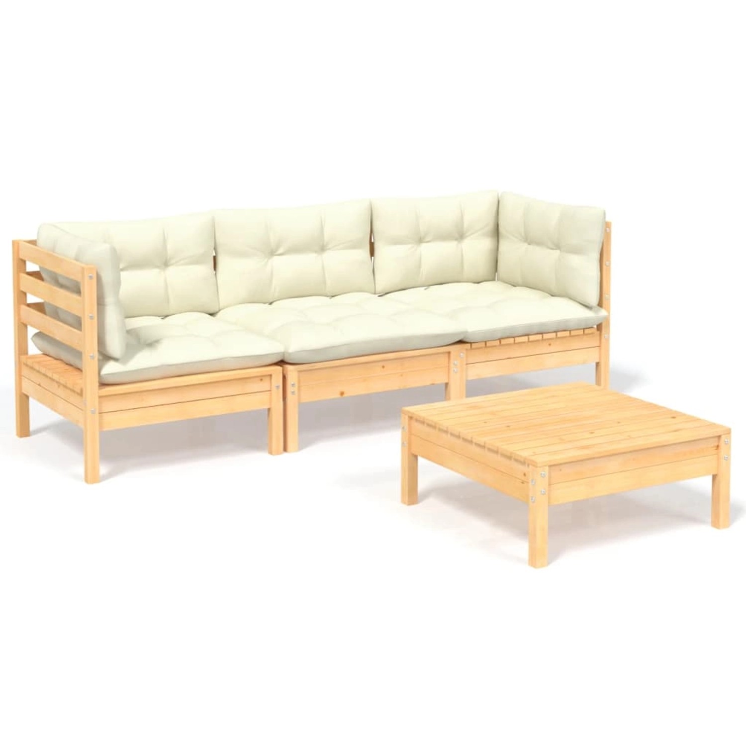 vidaXL 4-tlg Garten-Lounge-Set mit Creme Kissen Kiefernholz Modell 5