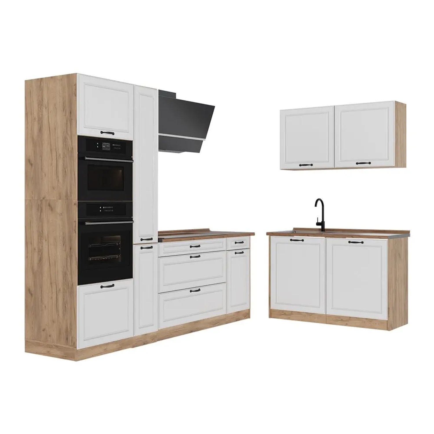 Vicco Eckküche R-Line Weiß Landhaus/Goldkraft Eiche 230 x 207 Arbeitsplatte Goldkraft Eiche Art Nr 68179