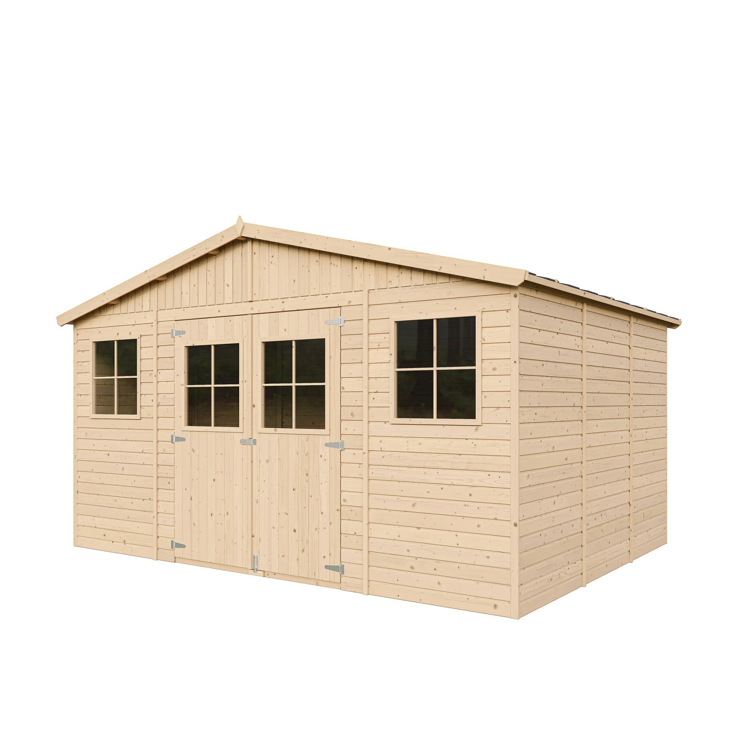 Timbela Holz-Gartenhaus M331+M331G, 11,91 m², mit Fenstern und Boden. Unbehandeltes Holz.