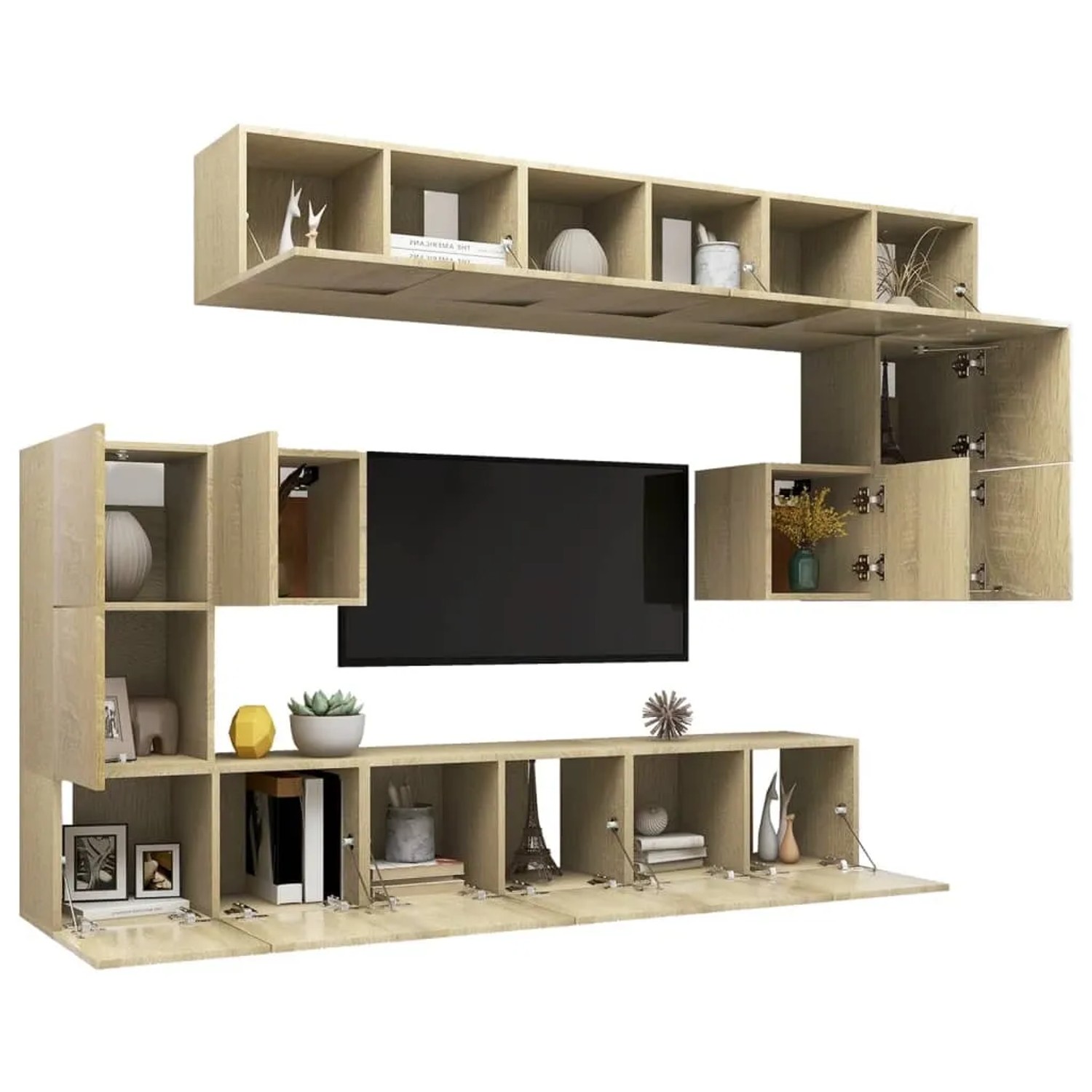 VidaXL TV-Schrank-Set, 10-teilig, Sonoma-Eiche, Holzwerkstoff, mit offenen Fächern und Türen.