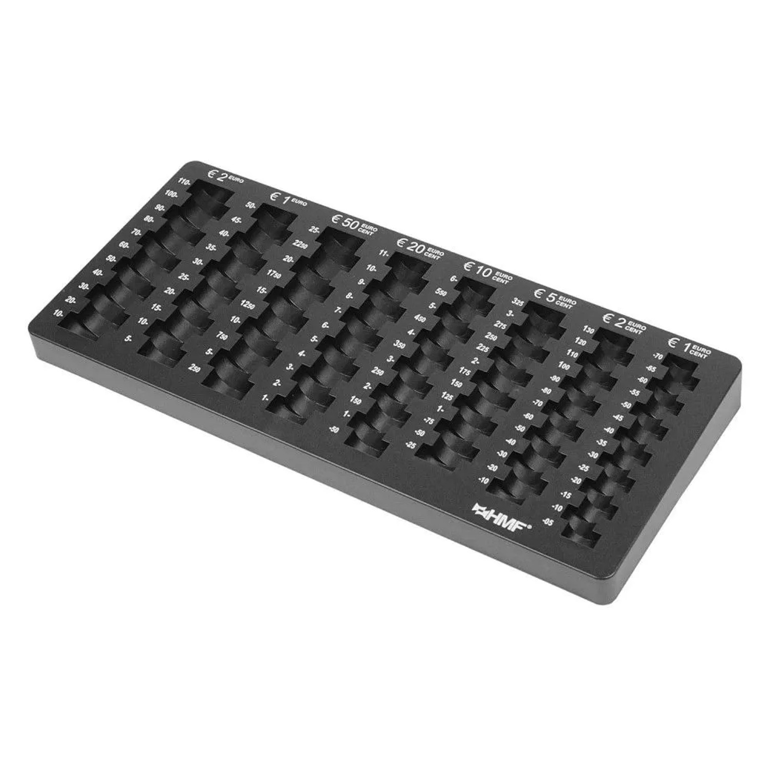 HMF 2701-02 Euro-Münzzählbrett Abgeschrägt 34 x 15 x 3 cm Schwarz