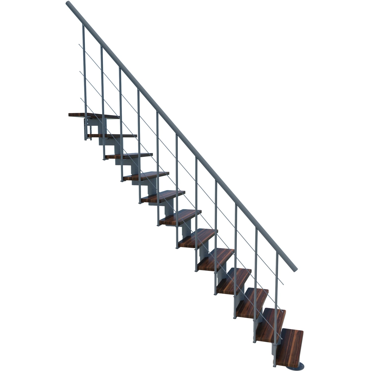 Minka Mittelholmtreppe Comfort Top in Walnuss/Grau, Raumspartreppe mit Handlauf.