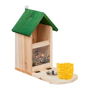 Relaxdays Eichhörnchen Futterhaus Tannenholz Natur Grün mit Wassernapf 28 cm x 17 cm x 28,5 cm 0,6 kg