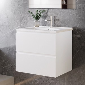AICA Aalst Badmöbel-Set, 60 cm, Weiß Matt: Waschbecken mit Unterschrank und 2 Schubladen.