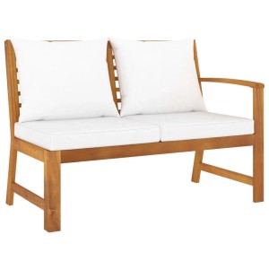 Gartenbank aus Akazienholz mit creme-weißen Auflagen, Teil des vidaXL Garten-Lounge-Sets.