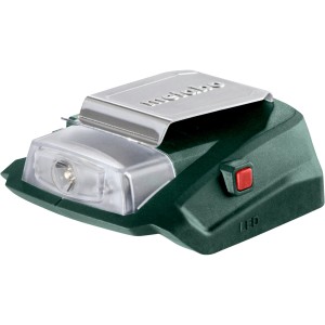 Metabo Akku-Power-Adapter PA 14.4-18 mit LED-Licht und USB-Anschluss.