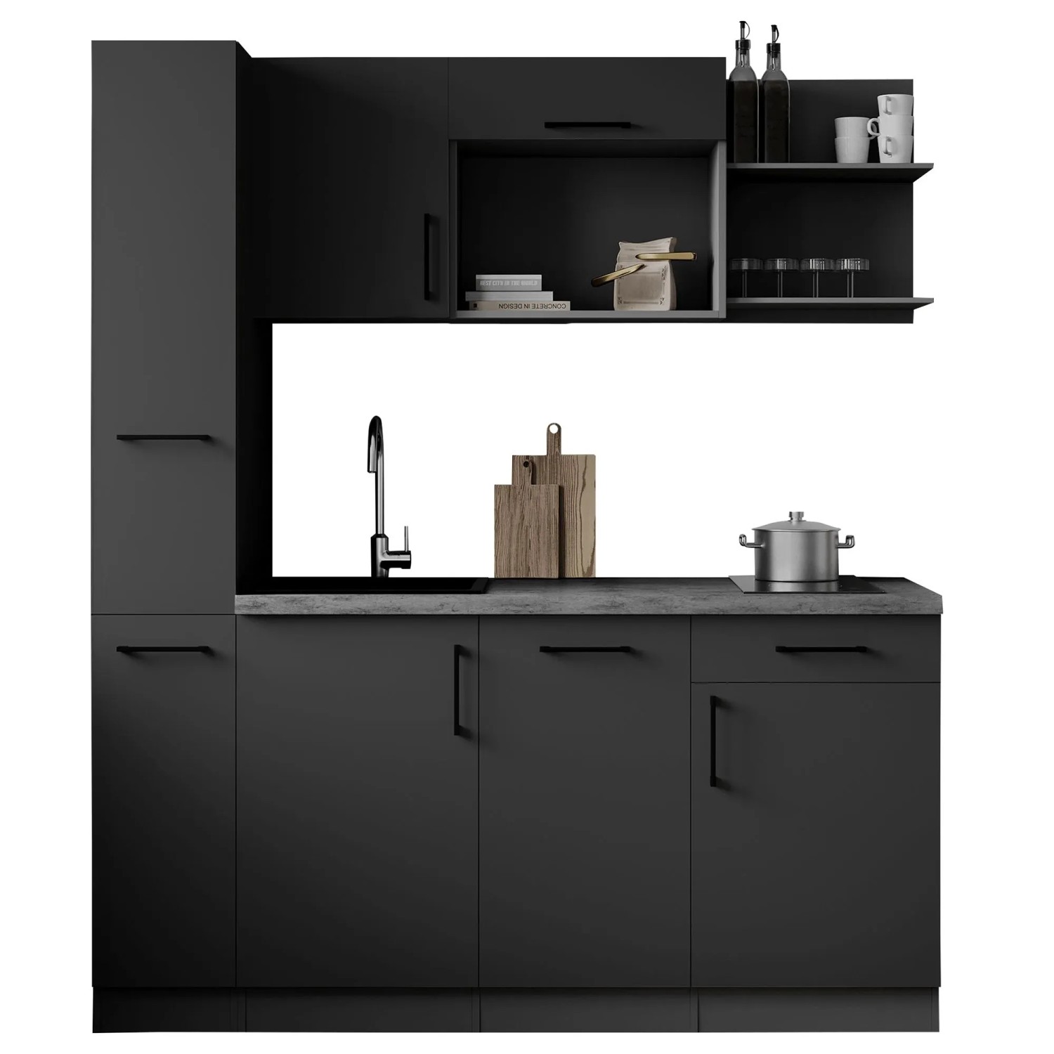 Respekta Singleküche Oliver 175 cm H 205 cm Granit-Optik ohne Mikrowelle