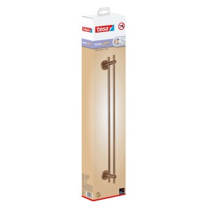 Verpackung der Tesa Badetuchstange Moon Doppelt in Bronze. Badhelfer zur Wandmontage ohne Bohren.