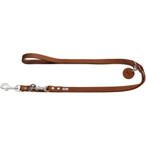 Verstellbare Hunter Führleine aus Leder, Ø 20 mm x 2 m, in Cognac. Hundeleine mit Handschlaufe und Karabiner.