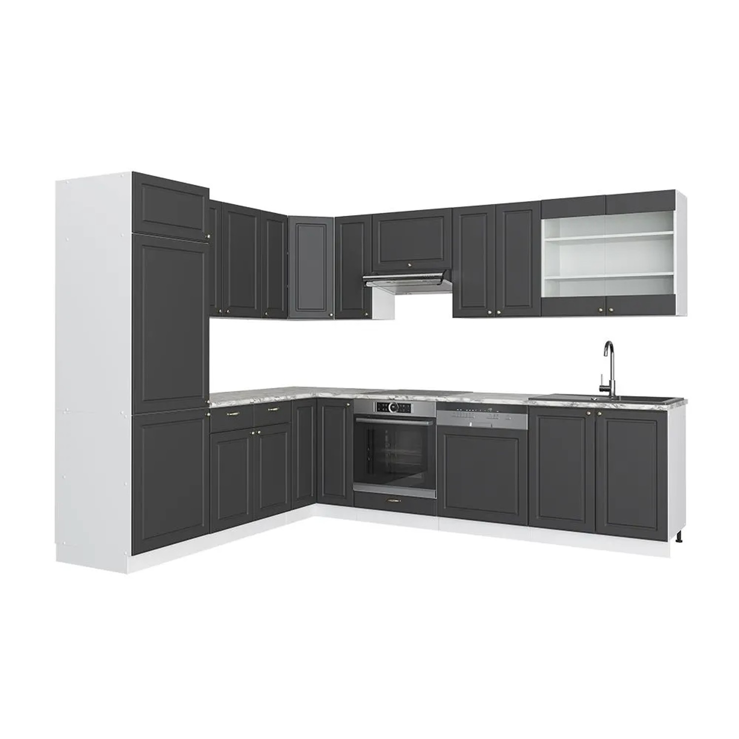 Vicco Eckküche Fame-Line Anthrazit-Gold/Weiß 287 x 82, AP Marmor