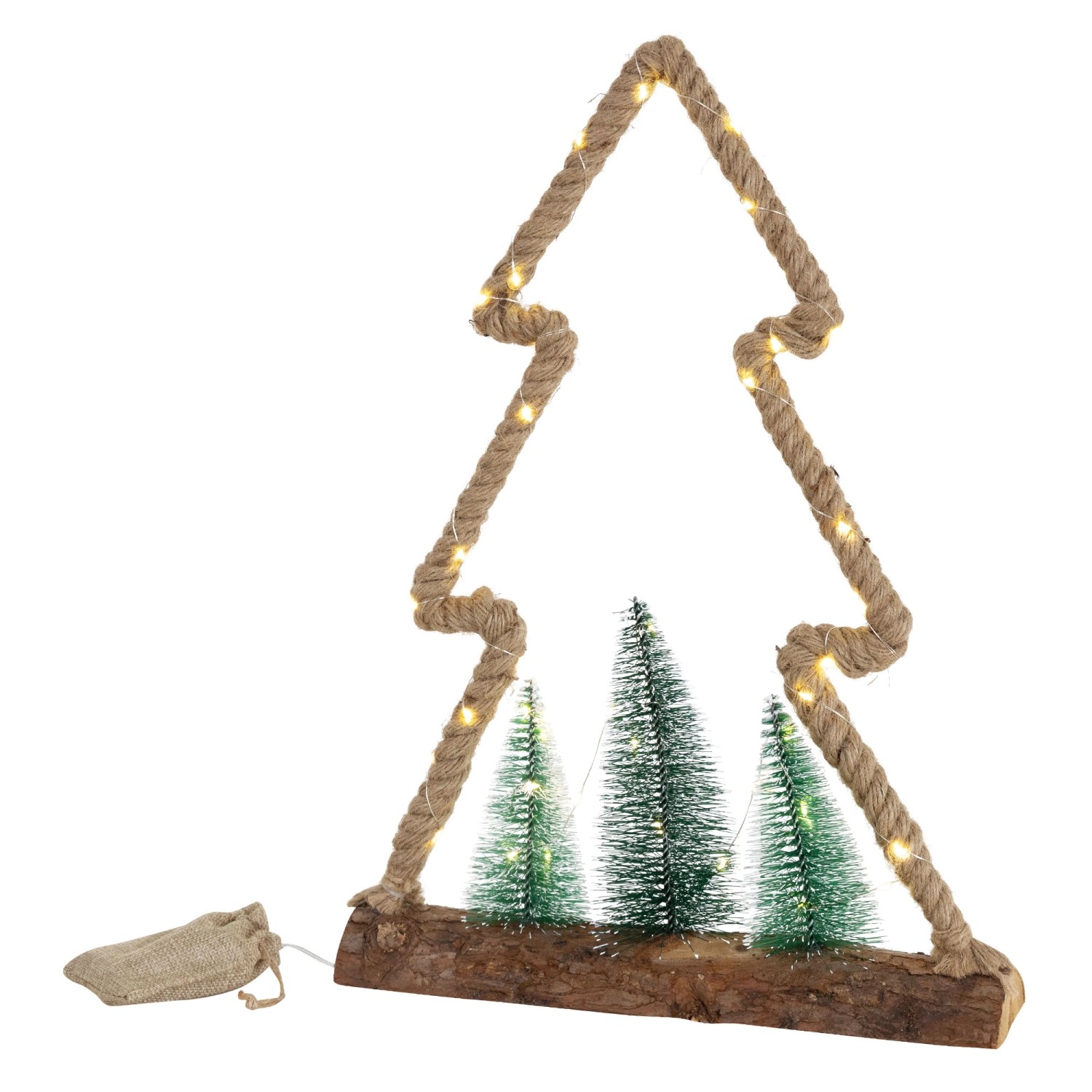 ECD Germany LED Jute Baum mit LED-Beleuchtung mit Timer 35x6,5x45 cm