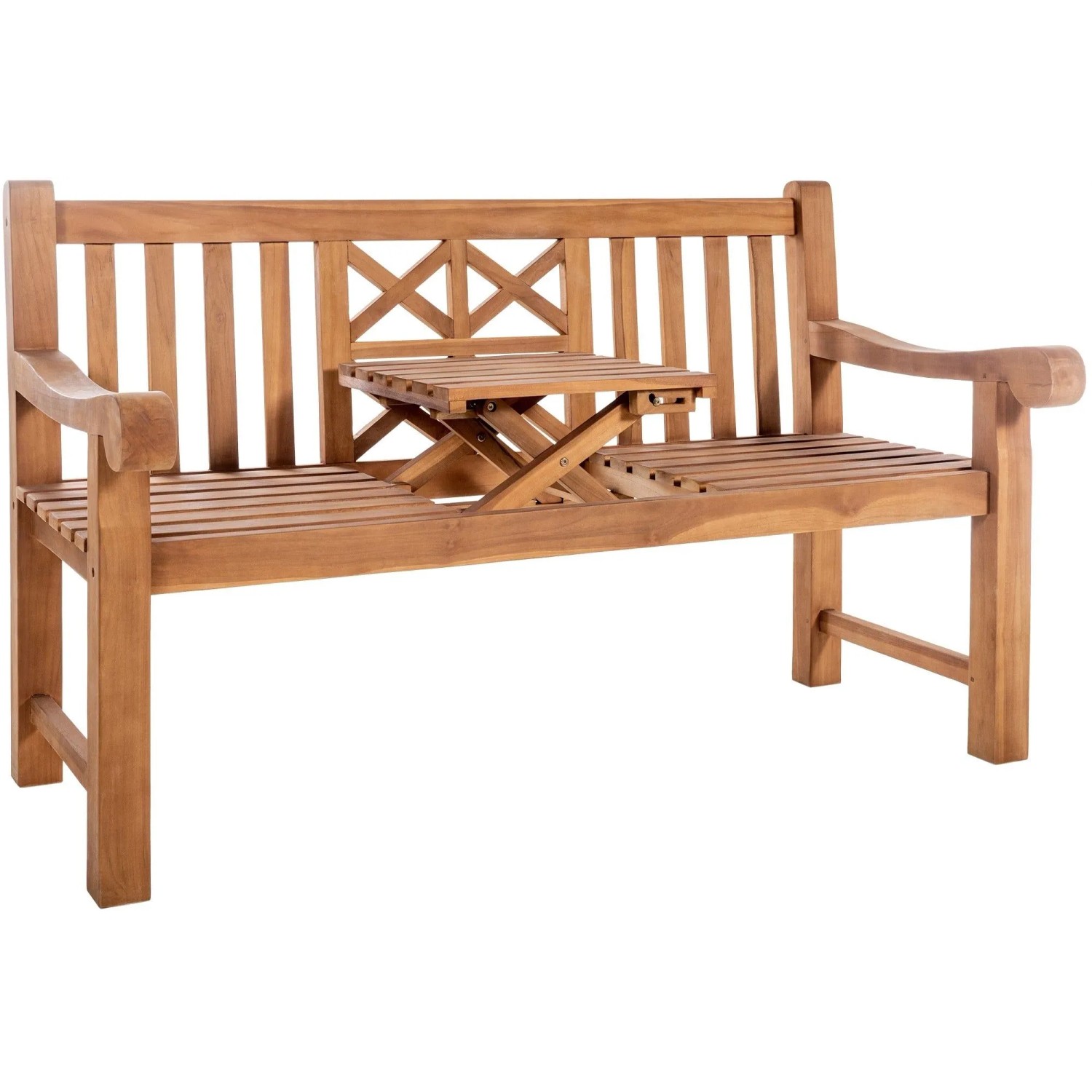 DELUKE Gartenbank Teakbank PAKEL Holz Teak 150x72x92cm Holzbank 150cm Mit Klapptisch Bank Mit Lehne Wetterfest Bank Gart...