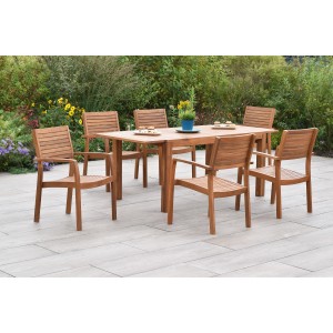 Merxx Batavia Gartenmöbel Set, 7-teilig: Ausziehbarer Tisch und 6 Stapelsessel aus Akazienholz.