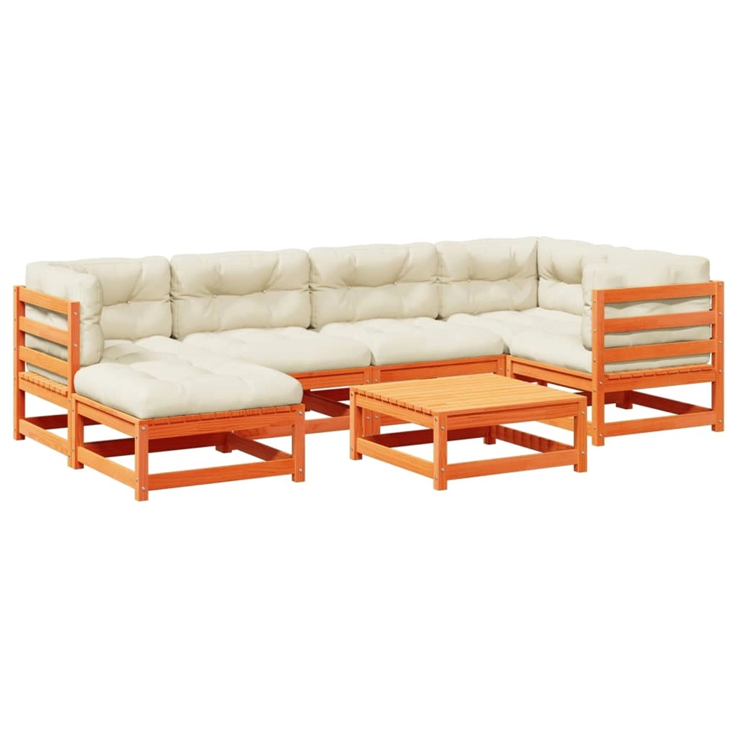 vidaXL 7-Tlg Garten-Sofagarnitur mit Kissen Wachsbraun Kiefernholz 3299535