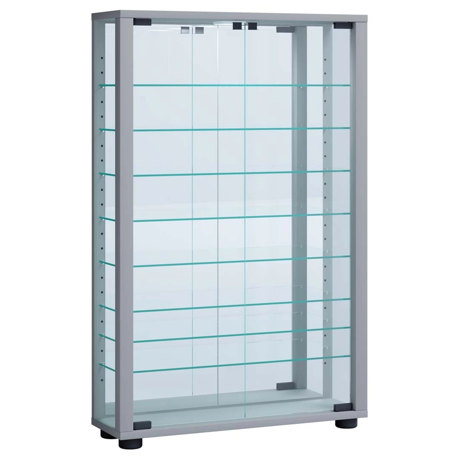 ebuy24 VitrosaMaxi Vitrinenschrank Wandhängend mit Spiegel 2 Glastüren Silb günstig online kaufen
