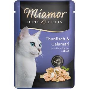 Miamor Katzen-Nassfutter mit Thunfisch und Calamari in Jelly, 100g Packung.