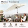 Rechteckiger, beiger Sekey Sonnenschirm 200x125 cm auf Balkon mit sitzender Person.