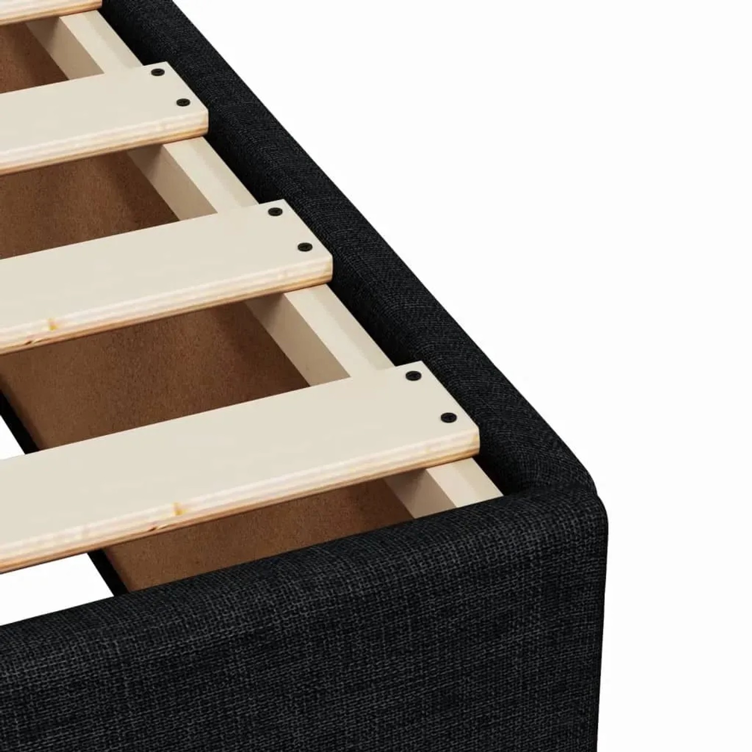 Detailansicht Boxspringbett vidaXL, schwarzer Stoffbezug, Holzlattenrost.