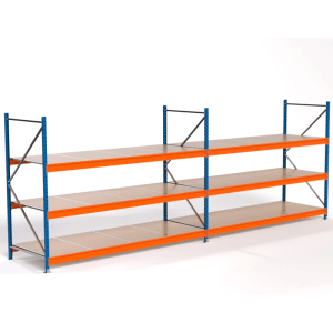 PROREGAL Weitspannregal MAXIMUS PRO, blau/orange, mit 3 Spanplatten-Fachböden, 2 Felder, 200x550x100cm.