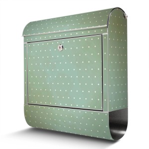 Edelstahl Briefkasten mit Zeitungsfach, Motiv Punkte, 38x43x12.5cm, rostfrei.
