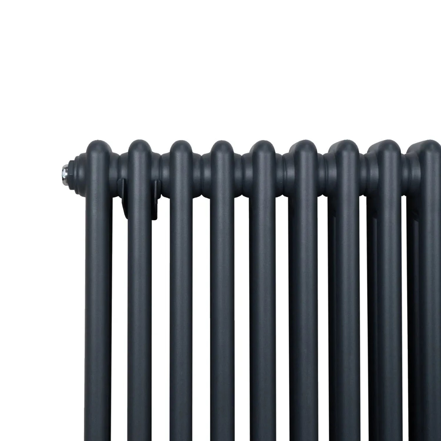 Detailansicht: Anthrazitgrauer 2-Säulen Heizkörper, 1800x382 mm, traditionelles Design.