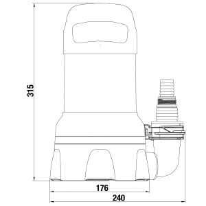 Technische Zeichnung Gardena Klarwasser-Tauchpumpe 11000 mit Maßen.