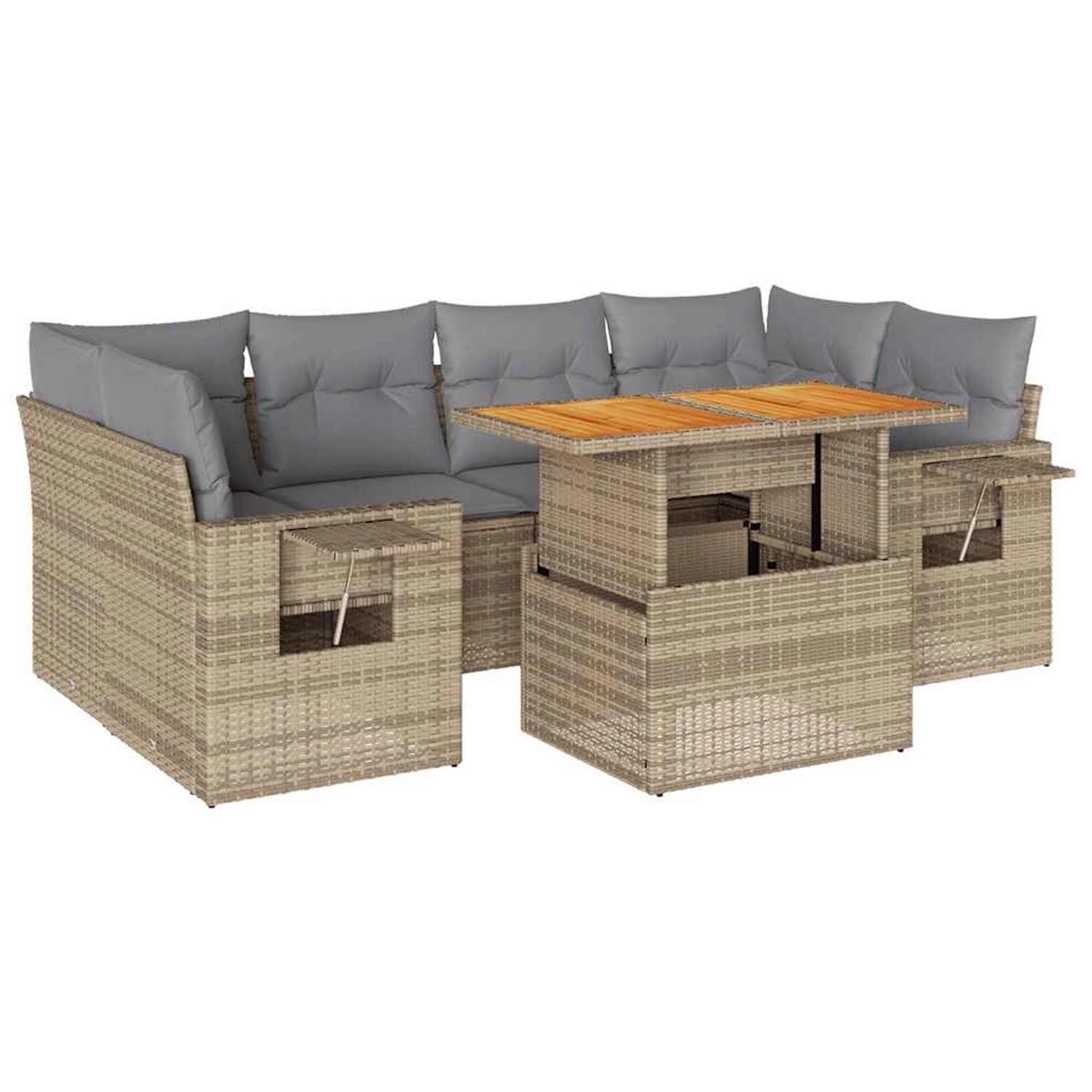 vidaXL 7-Tlg Garten-Sofagarnitur mit Kissen Beige Poly Rattan 3327118 günstig online kaufen