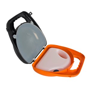 Heim RAC Reise-Futter- und Wasserbox für Hunde, geöffnet, mit Futter- und Wasserbehälter.