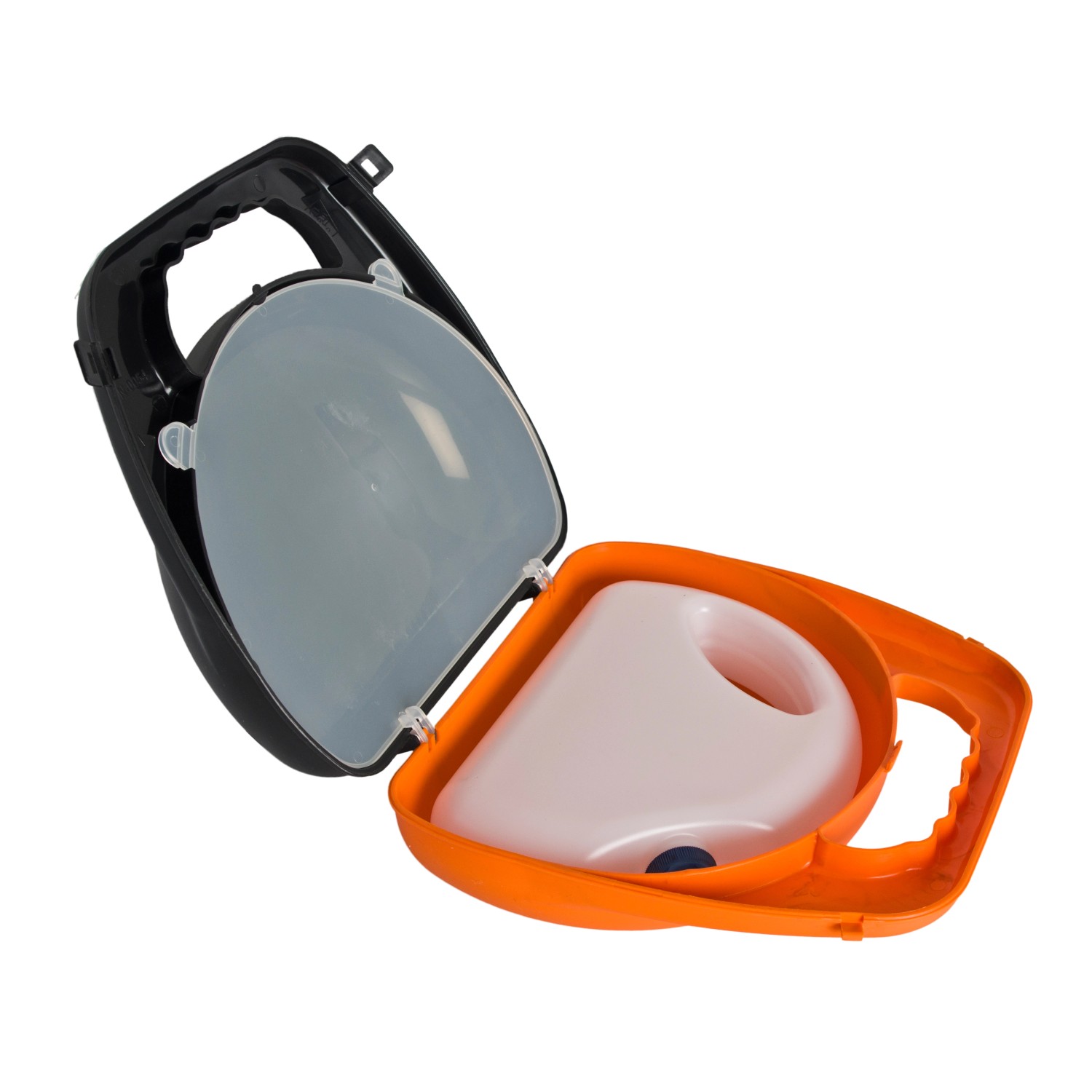 Heim RAC Reise-Futter- und Wasserbox für Hunde, geöffnet, mit Futter- und Wasserbehälter.